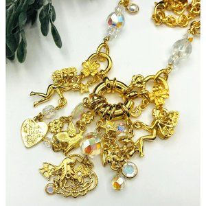 Necklace gold tone chain with charms dancing with fairies by Kirks Folly 28" len